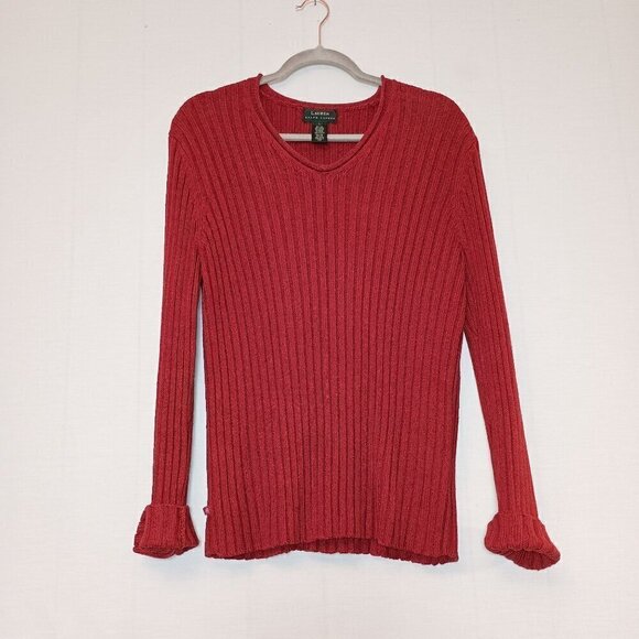 Lauren Ralph Lauren Silk & Linen Cable Knit Women Sweater Long Sleeve V Neck LG - Picture 1 of 7